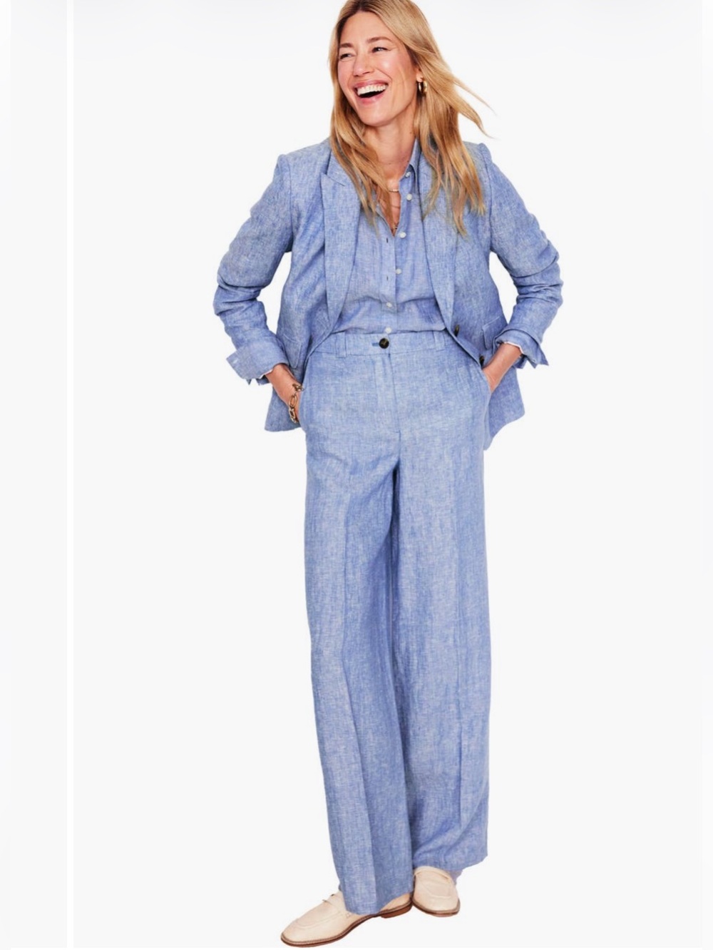 Boden Women’s Westbourne 100% Linen Blue Wide Leg Pants
